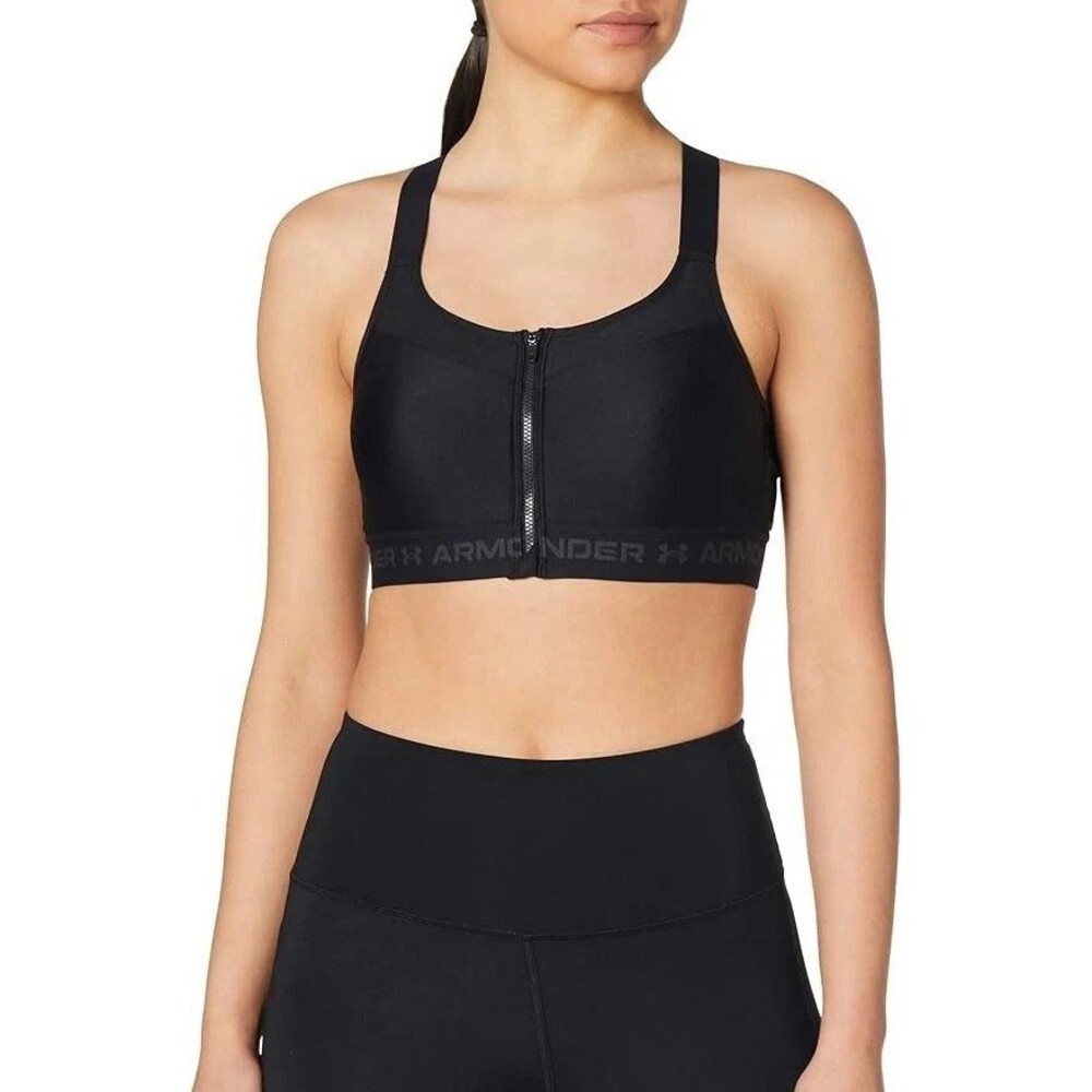 Under Armour Eclipse Sports Bra 34D Black High Impact Front Zip Compression Run